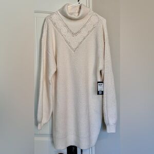 Elegant Cream Turtleneck Mini Sweater Dress